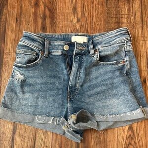 Blue High-Waisted Cuffed Jean Shorts